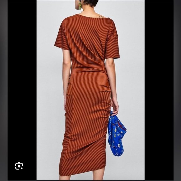Zara Striped Burnt Orange Midi Dress - Picture 7 of 9